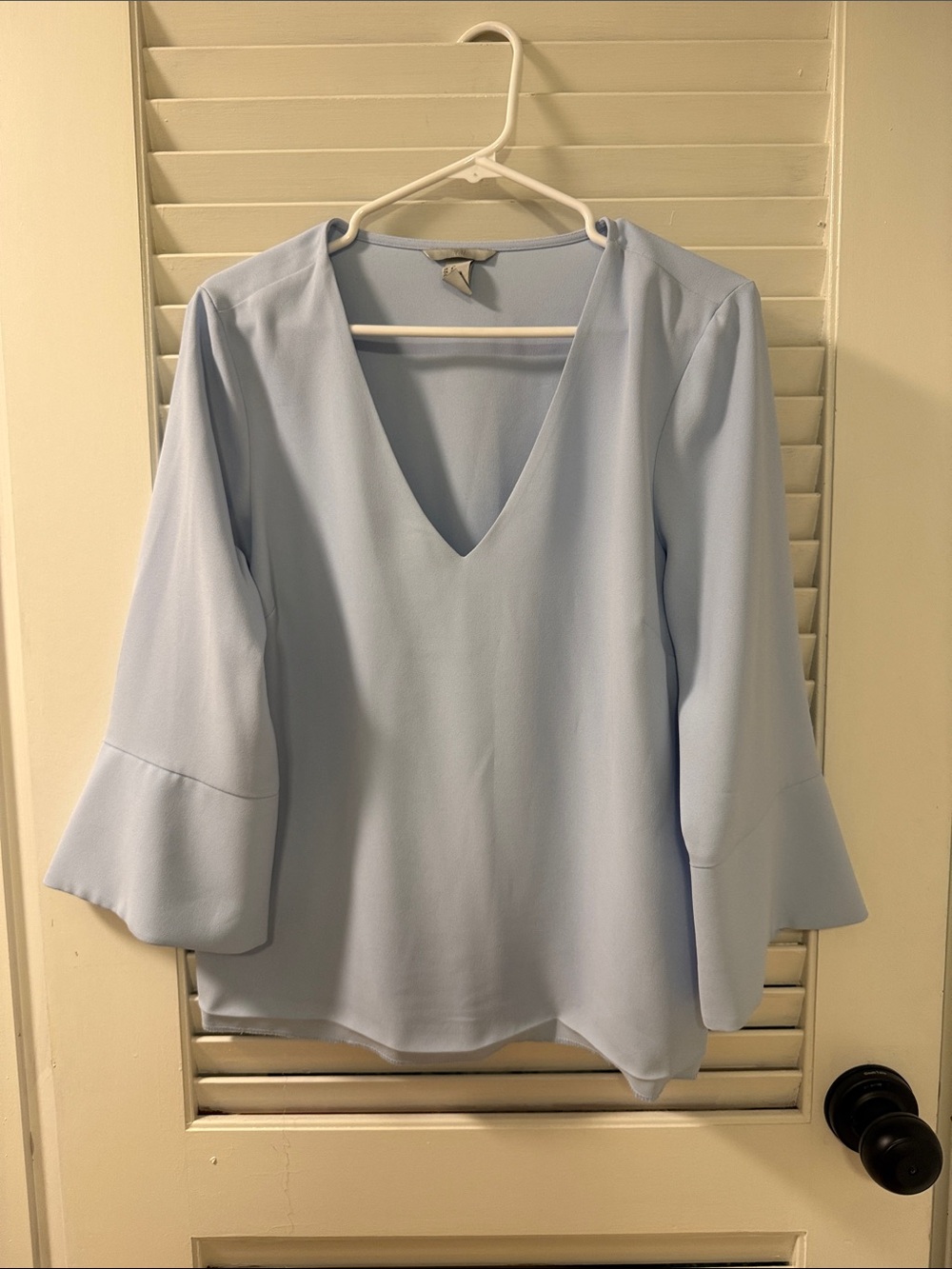 H&M Light Blue V-Neck Bell Sleeve Blouse